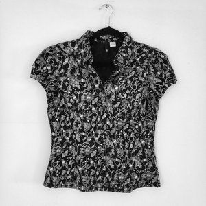 H&M Blouse in Black & White Whimsical Garden Print (Size 8)
